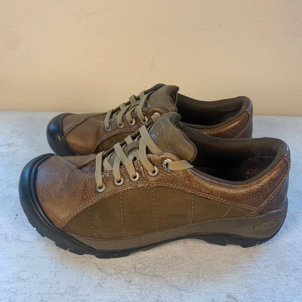 Keen Womens 7.5 Presidio Walking Shoes Brown Leather Lace Up Comfort Sneakers